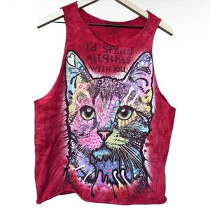 The‎ Mountain Adult Med Teen Mosaic Cat Tie Dye Tank Top Unisex  Red color